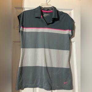 Nike Women's Dri-Fit Grey & Pink Polo Top Size medium Tour performance